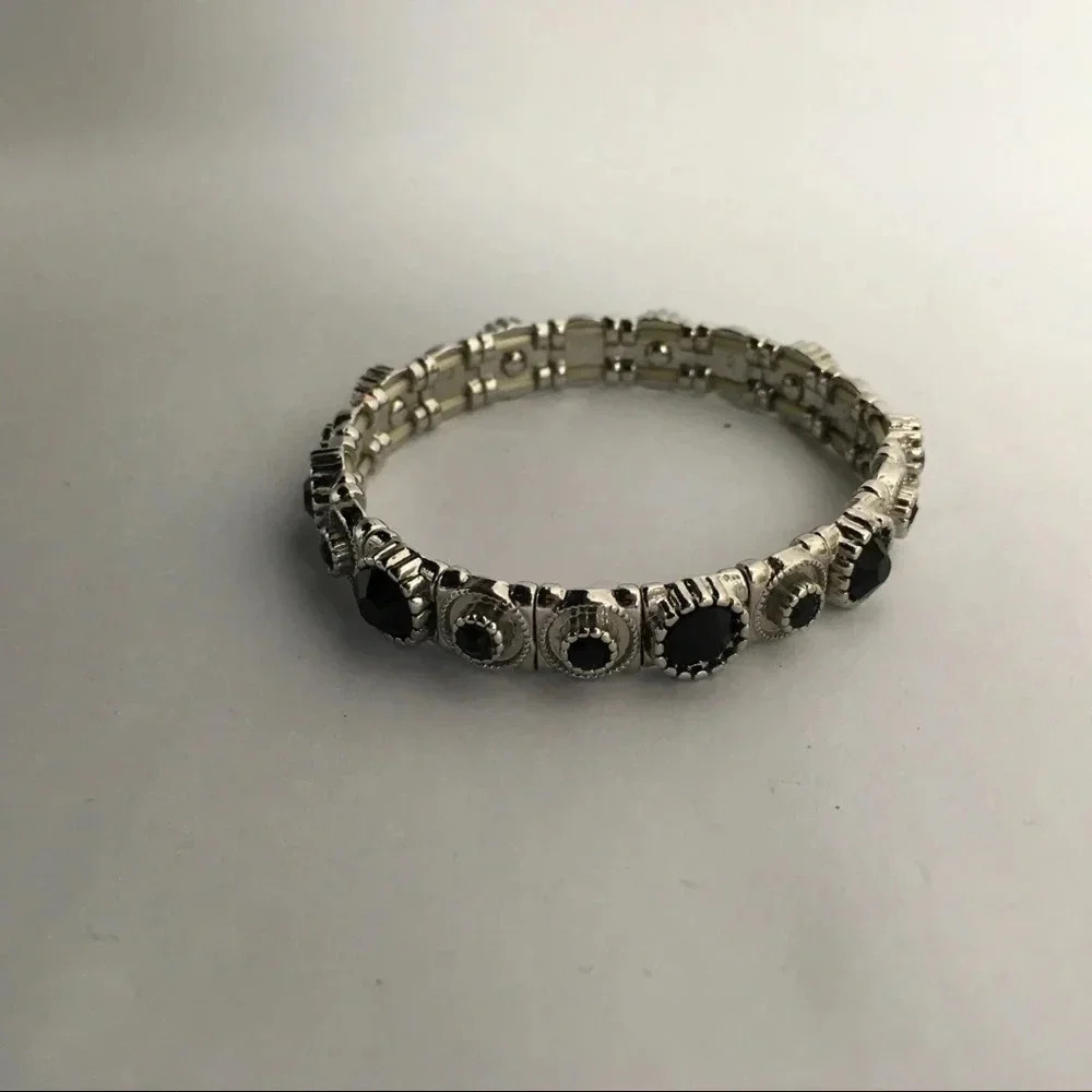 Black And Silver Tone Stretch Bracelet